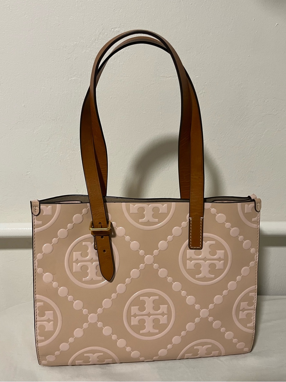 Tory Burch T-monogram contrast tote Pink dawn.